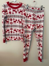 Hanna Andersson Red White Reindeer Holiday Pajama Set Size 8