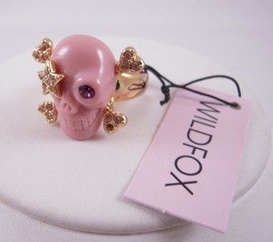 Authentic Wildfox Couture 10k Gold Plated Pink Star Patch Skull w/ Crystal Size 6