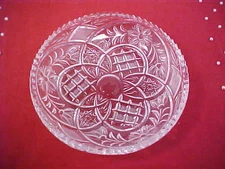 Candy Dish Saw Tooth Edge Star and Flower Pattern Clear Cut Glass Vintage Used