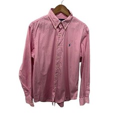RALPH LAUREN CUSTOM FIT PINK  WHITE STRIPED BUTTON DOWN DRESS SHIRT SZ LARGE