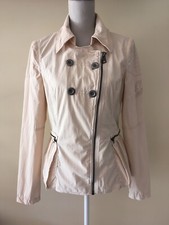 Firetrap Beige Jacket Trench Coat, Short Casual Double Breast, Metal Zips Size S