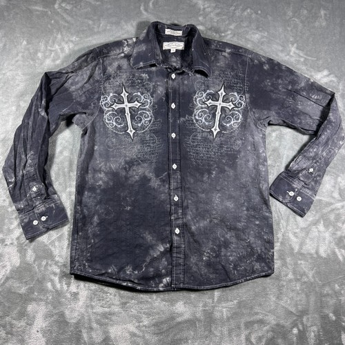Eighty Eight Shirt Mens Medium Gray Tie Dye Goth Cross y2k