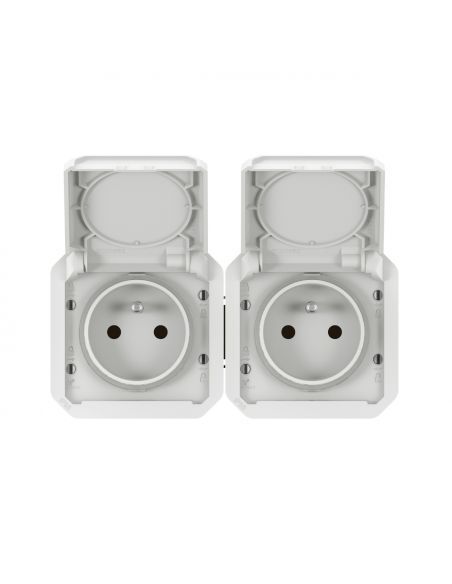 Prise double Legrand Plexo étanche IP55 horizontale blanche pour jardin et garage