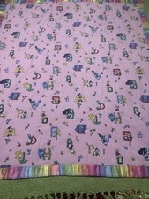 Handmade Baby Quilt , Vtg Disney ABC  s Fabric , Pink , Satin Trim , Hand Stitch