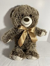 F A O Schwarz Plush Teddy Bear 16 Inches Brown Cream Variegated Fur Logo Paw
