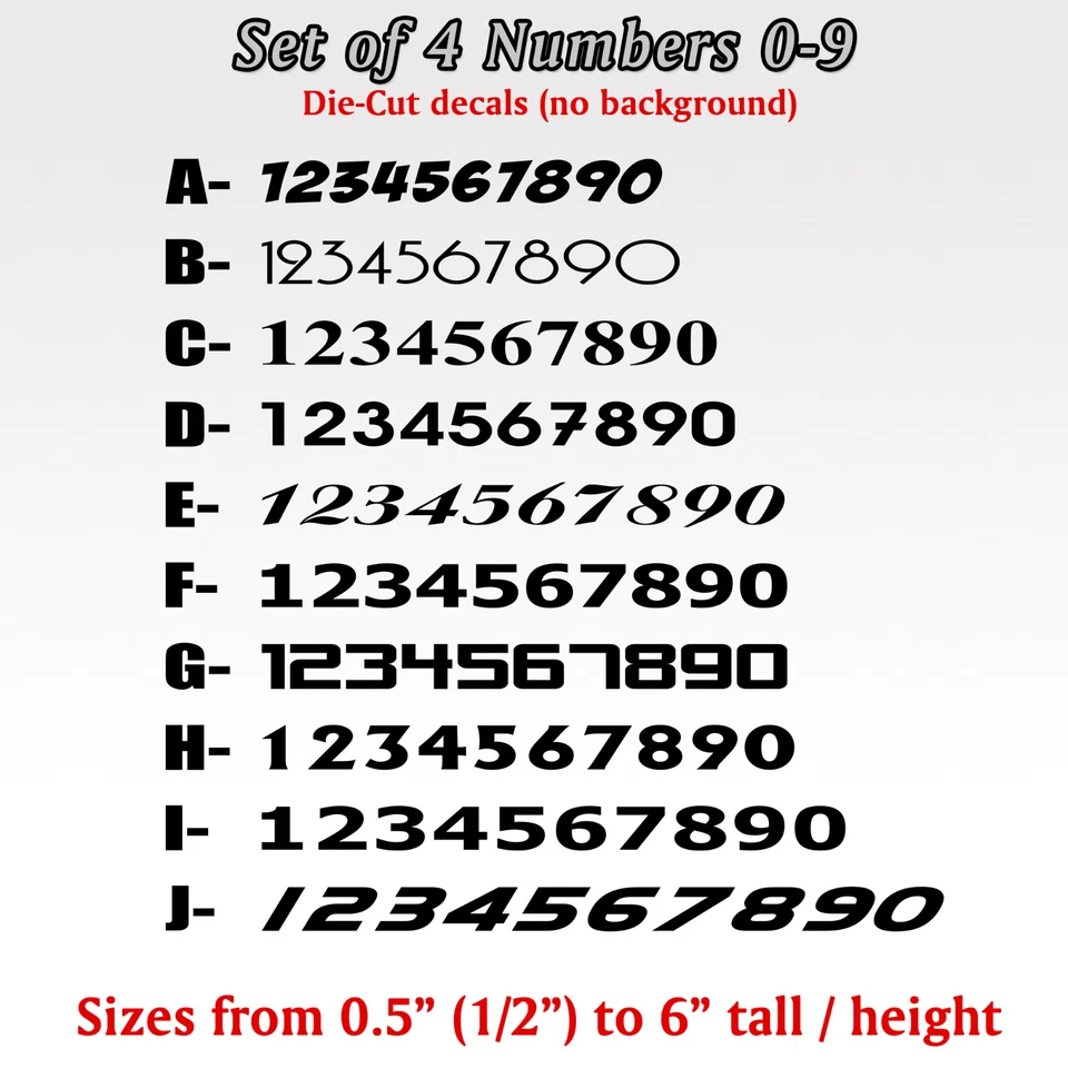 Pack de 4 calcomanías troqueladas de vinilo números 0 a 9 juego de 40 piezas pegatina número personalizado Foto 2 de 4