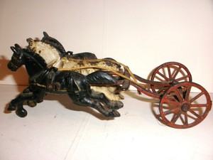 cast iron 3 horse drawn fire wagon
