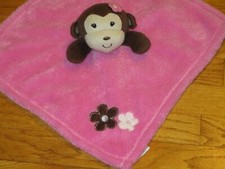 Baby Gear Plush Pink Monkey  Flowers Security Blanket/Lovey