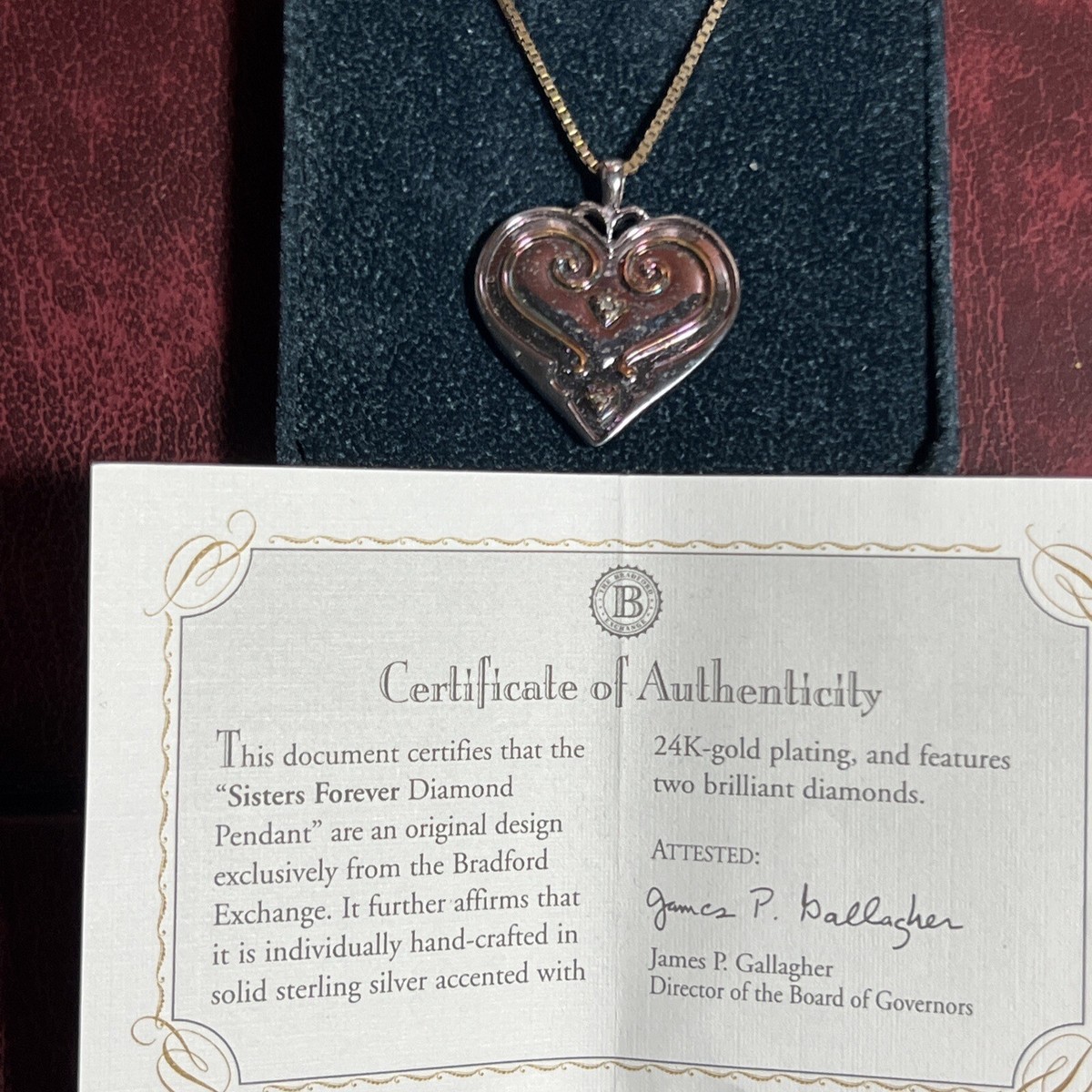 Sisters Forever” Diamond Pendant Bradford Exchange W/COA