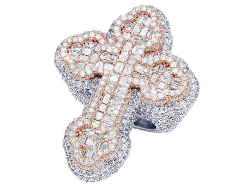 Men's Cross Emerald 23 4/5 CT Diamond Pinky Ring 10K White & Rose Gold 2" - 第 4/7 張圖片