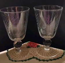 Vntg Javit Moonbeam  2  Crystal Water Goblets 6 Dots Lines Comet Pattern 8oz
