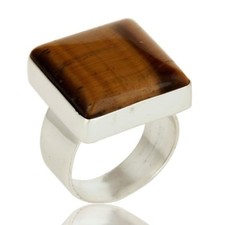 Natural Tiger Eye Gemstone Jewelry 925 Sterling Silver Statement Ring