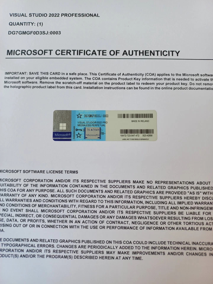 Microsoft Visual Studio 2022 Profesional CoA AUTÉNTICO Licencia DG7GMGF0D3SJ Foto 2 de 4