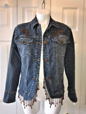 Womens QVC  DG2 Diane Gilman XS Embellished bling beading denim jean jacket EUC 