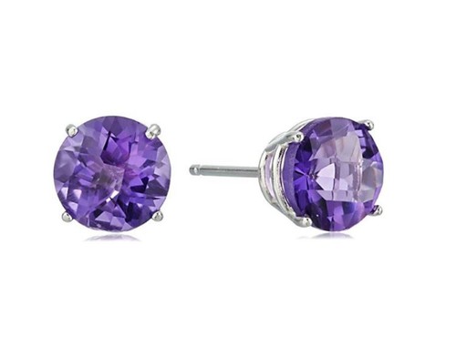 Created Amethyst 6mm Round Cut 925 Sterling Silver Stud Earrings Gifts for Women