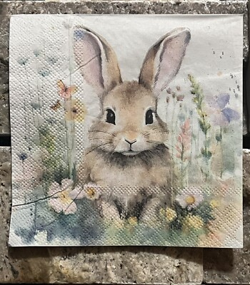 TWO Paper Beverage Decoupage Art Craft Napkin EASTER BUNNY RABBIT-watercolor 5x5