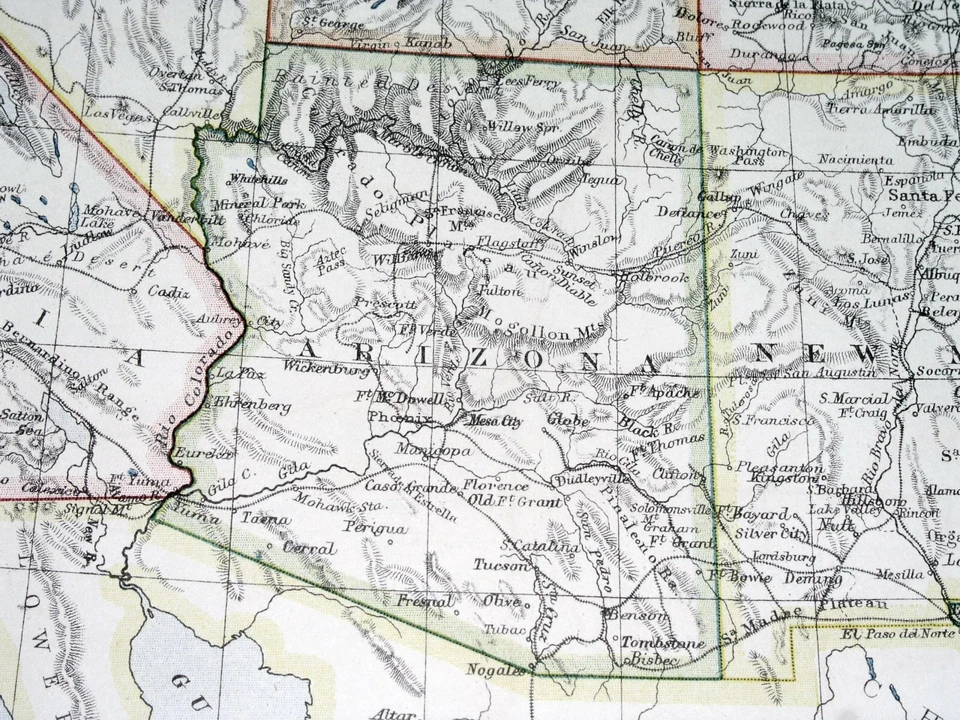 MAPA ANTIGUO DE CALIFORNIA ARIZONA 1921 NUEVO MÉXICO COLORADO/WYOMING MISSOURI Foto 4 de 4