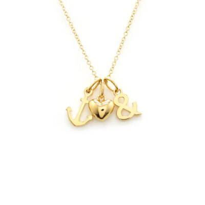 TIFFANY Necklace Pendant K18 YG Heart Anchor Jewelry Charm Yellow Gold