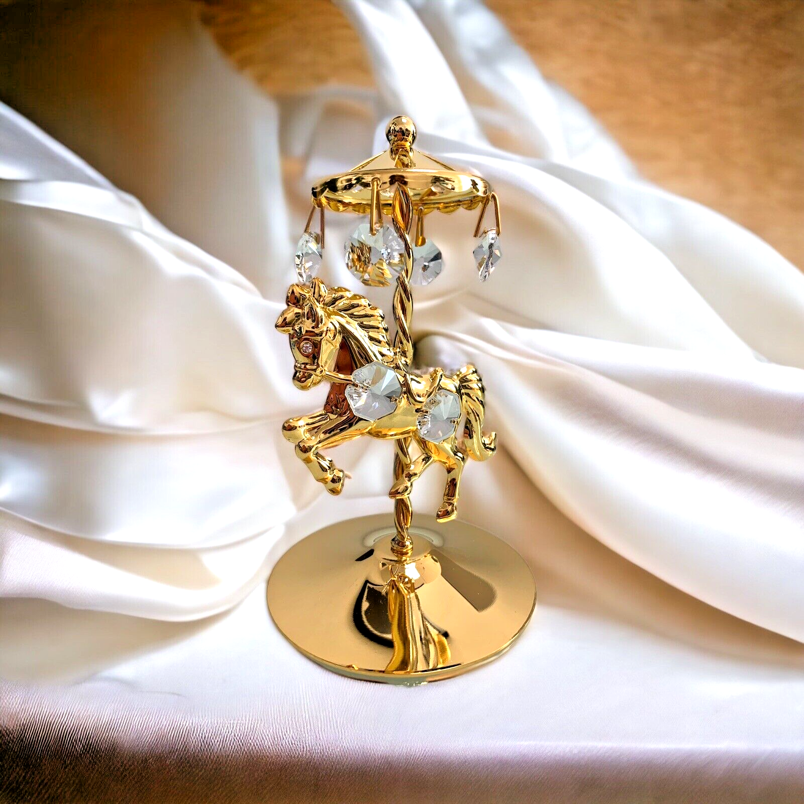 Swarovski Crystal Ornament Collectable Carousel Horse 24K Gold Plated Home Gift