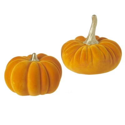 Halloween Deko Himmel sendet lustige orange flauschige Kürbisse mit goldenen Stielen 