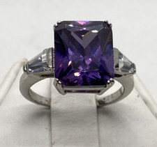 Vintage Purple  White CZ Cocktail Ring Size 7 Sterling Silver 925 Ring 5.4g