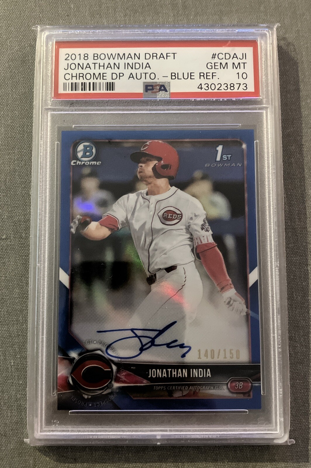 2018 Bowman Chrome Draft Jonathan India 1st Blue Auto /150 PSA 10 Reds NICE!!