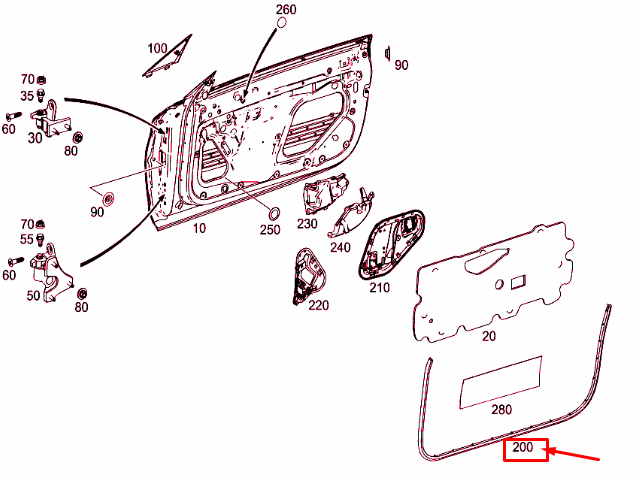 MB C W205 Front Left Door Circumferential Seal A2057270387