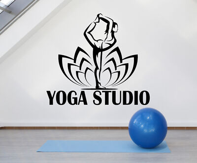 Vinyl Wall Decal Yoga Studio Logo Pose Lotus Flower Stickers (2323ig ...