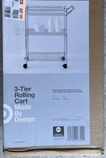 MADE BY DESIGN 3 Tier Metal rolling Utility Cart Chrome 32 "H X 28"W X 13 3/8"D