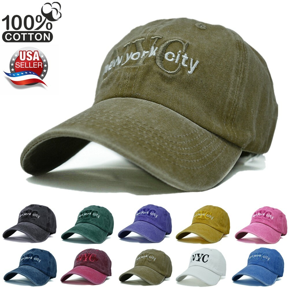 Mens Womens Washed Cotton Vintage NYC Baseball Sport Golf 