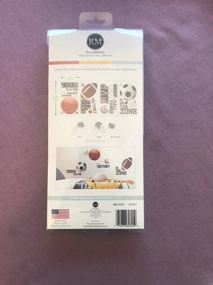 24 nuevas calcomanías de pared deportivas para niños fútbol baloncesto fútbol pelota béisbol Foto 3 de 3