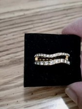 Super Cute Stretch Ring Gold Tone Rhinestone Open Double Band Stretchy Ring