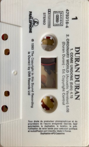 FRENCH CASSETTE AUDIO SINGLE DURAN DURAN COME UNDONE CARDBOARD SLEEVE NEUF 1993 - Foto 3 di 3