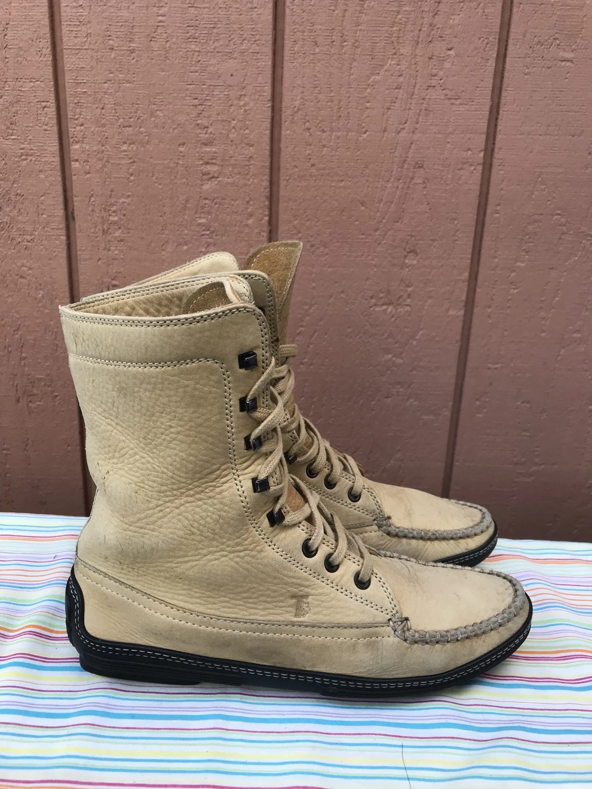 TOD’S RARI stivali Tod's stringati metà polpaccio beige pelle donna US 6 5 7 $495