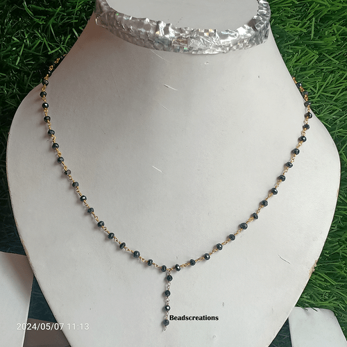 Black Spinel Beads Rosary Beads Gold Chain 3mm Necklace Gift for Her - Bild 3 von 6
