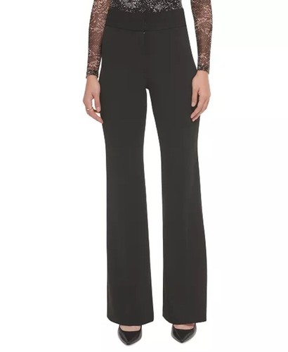 DKNY Women’s Polished High Waist Wide Leg Trousers Black 10