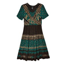 Vintage 90s Boho Tiered Midi Dress Size 4 Patchwork Ruffle Vest Tie Back Cottage