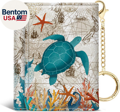 Womens Wallet, Sea Turtle Small Slim RFID Blocking Card Wallets, Cute Trifold PU
