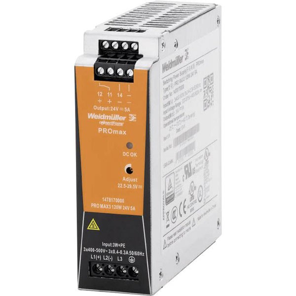 Weidmüller PRO MAX3 PSU 120W 24V 5A DIN Rail mounted