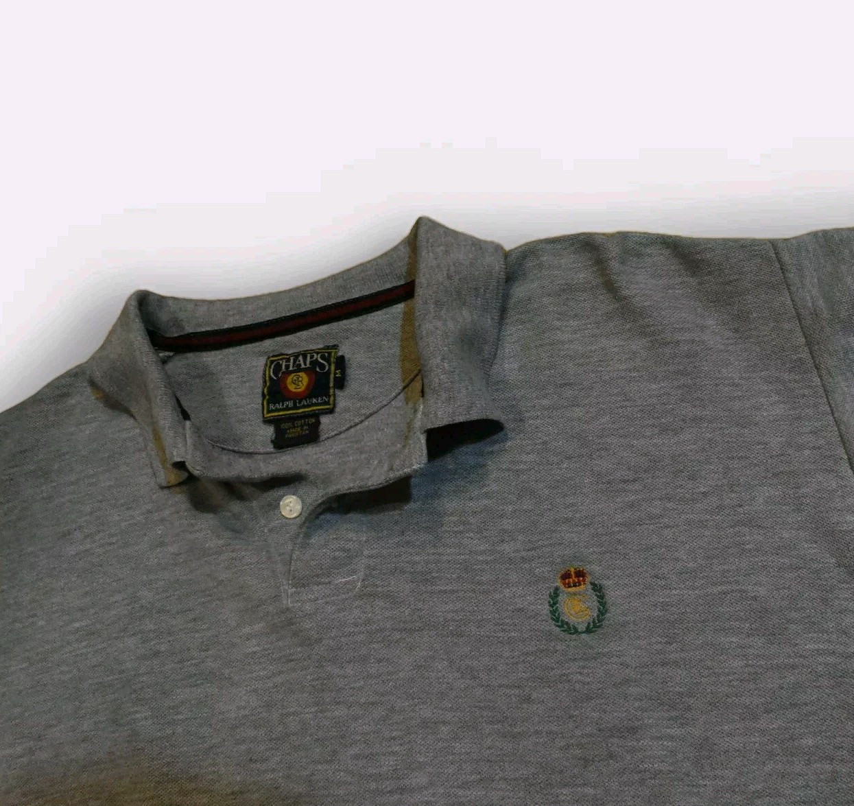 Vintage Chaps Ralph Lauren Mens Gray Short Sleeve Polo Shirt Size Medium Logo
