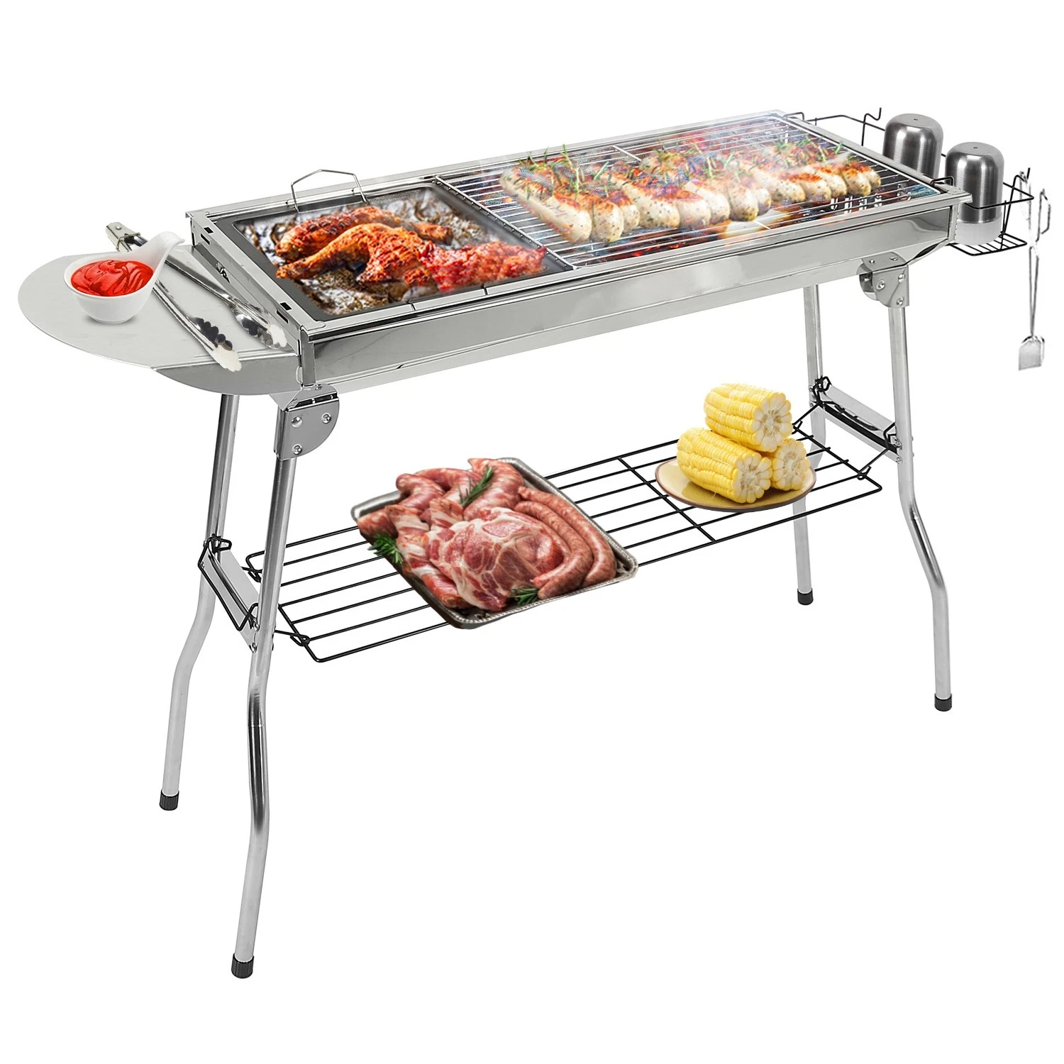 Portable Stainless Steel Charcoal BBQ Grill Foldable Camping Picnic Outdoor