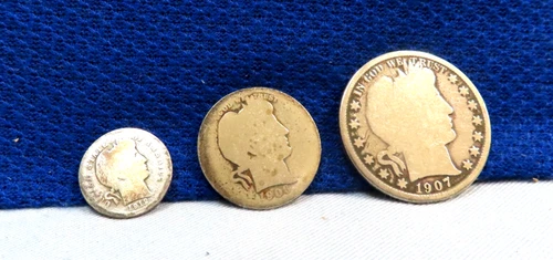 1907BARBER QUARTER HALF, 1906 BARBER QUARTER & 1912 BARBER DIME