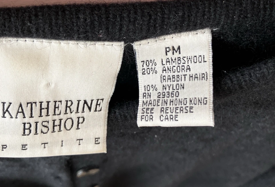 Women's Jet Black Cardigan Sweater Cable Knit Lambswool & Angora PM - Image 3 of 3