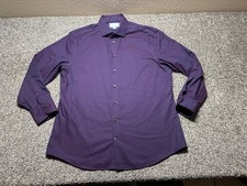Charles Tyrwhitt Dress Shirt Mens 17-34 Dark Purple Check Slim Fit Non-Iron