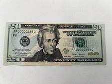 Fancy Low 3 Triple Digit Serial Number 20 Dollar Bill Note #00000289 5 Zeros