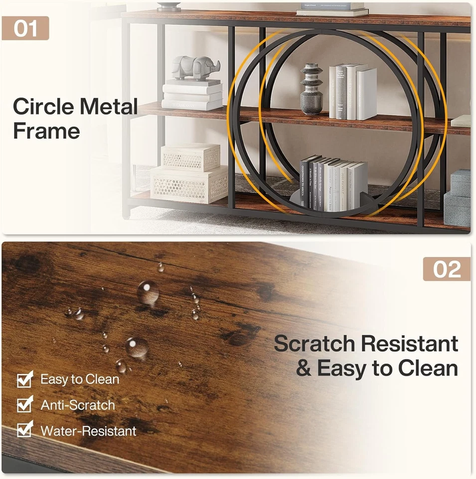 Очень длинный консольный столик 70,9 дюйма с полками для хранения, 3-уровневый узкий диванный столик - Изображение 4 из 4