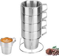 Edelstahltassen 4Er Set Doppelwandig Espresso Tassen Mit StäNder, Stapelbare Kaf