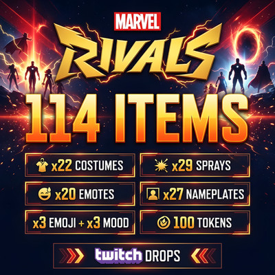 Marvel Rivals Twitch Drops - 22 Costumes + 92 Plates/Sprays - ALL 114/114 Items