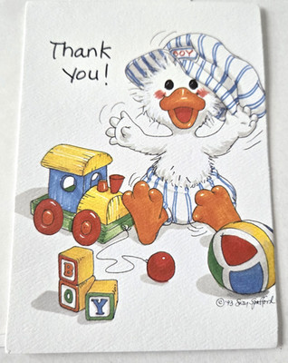 Vintage Greeting Card Thank You Baby Boy Suzy's Zoo Cute Baby Duck with Toys