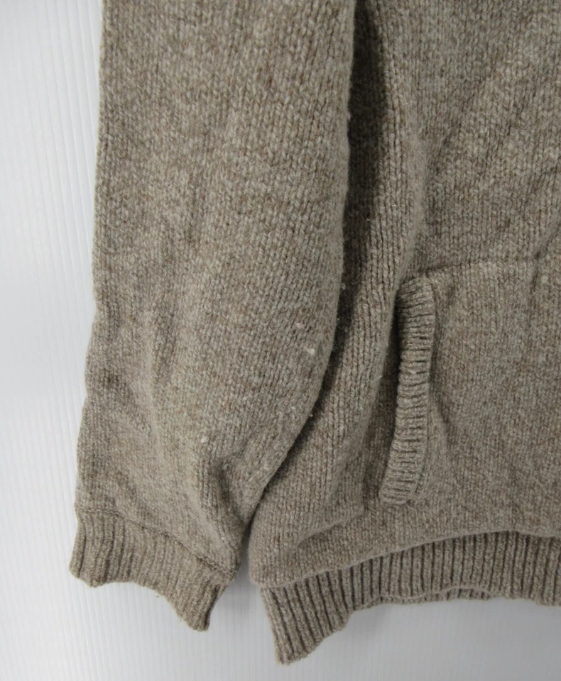LL Bean Sweater Men Large Tall Brown Lambswool Cardigan Flannel Lined Chunky - Image 3 of 4